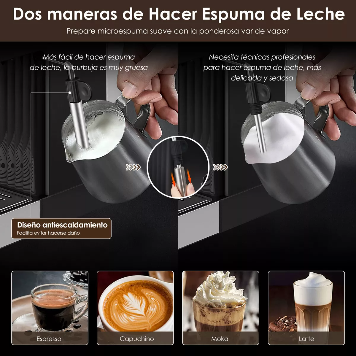 Cafetera Espresso, Máquina De Café Espresso Y Capuchino 15 Bares, Sangkee Cafetera Compatible Con Café Molido, Con Espumador De Leche, Para Preparar Café Espresso, Latte, Para El Hogar Barista, ESS5.