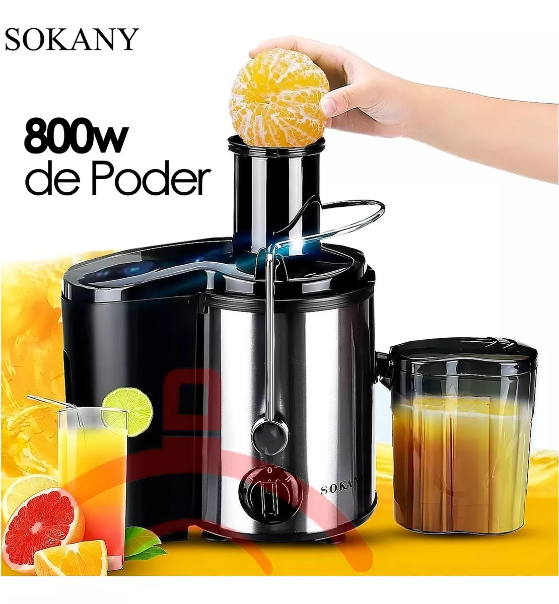 Extractor De Jugos Automatico Frutas Y Verduras Sokany-4000 Home De Frutas Y Verduras De Alta Calidad Versión Mejorada Motor Potente De 800w Cuerpo De Acero Lnoxidable304 1600ml De Gran Color Plateado