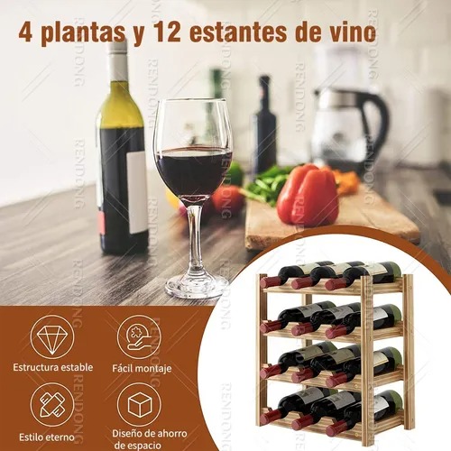 Rack 16 Botellas De Vino Estante Apilable Cava Madera 4v16