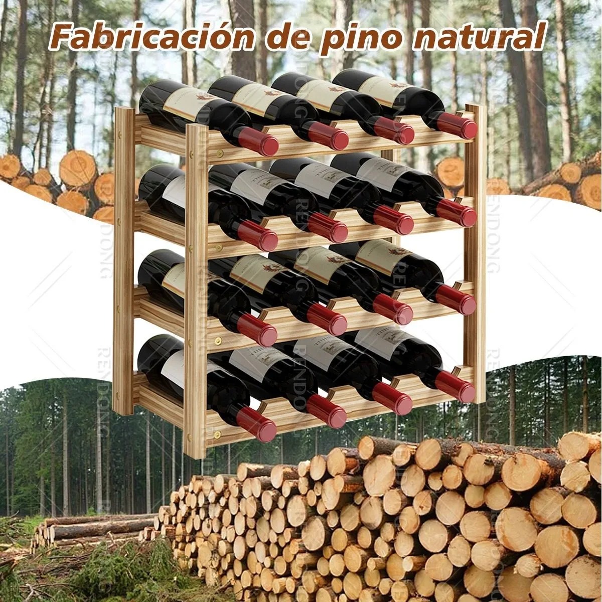 Rack 16 Botellas De Vino Estante Apilable Cava Madera 4v16