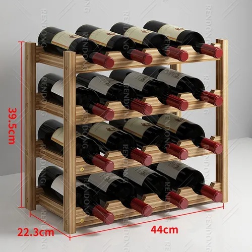 Rack 16 Botellas De Vino Estante Apilable Cava Madera 4v16