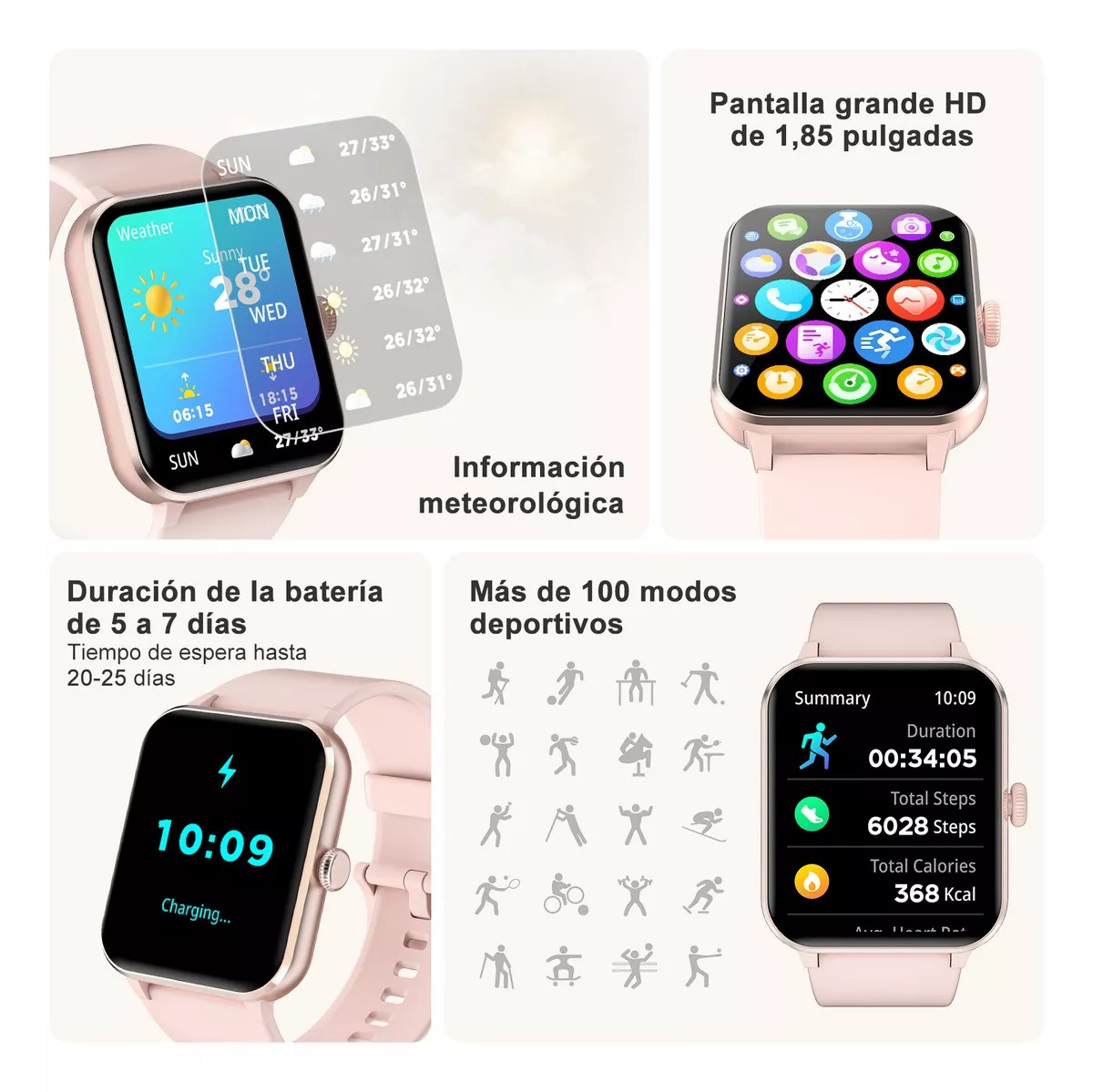 Reloj Inteligente Smart Watch Feipuqu Modelo R50 De 1.85´ Smartwatch Mujer Llamada