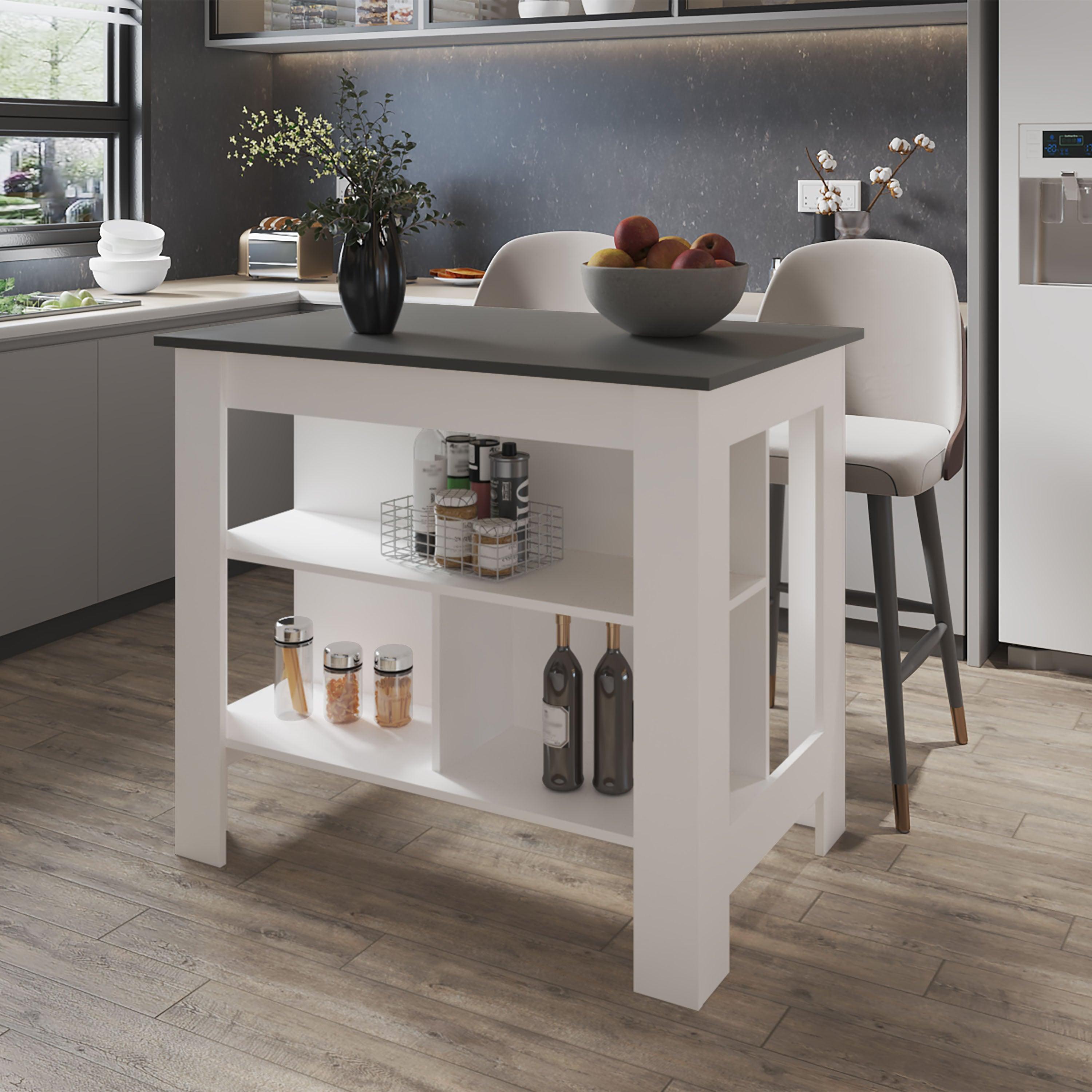 Isla de Cocina con 3 Estantes Blanca con Oxford