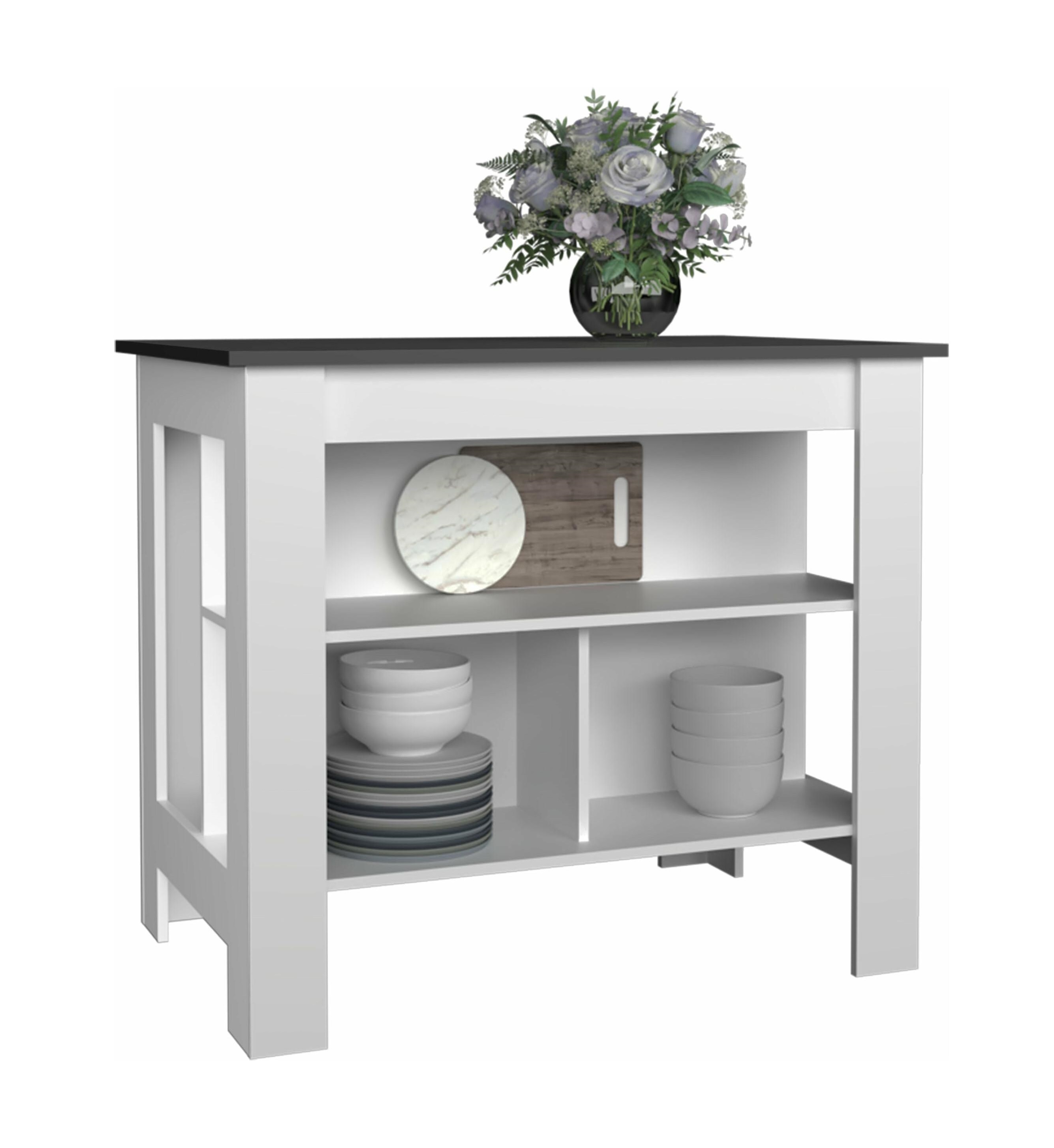 Isla de Cocina con 3 Estantes Blanca con Oxford
