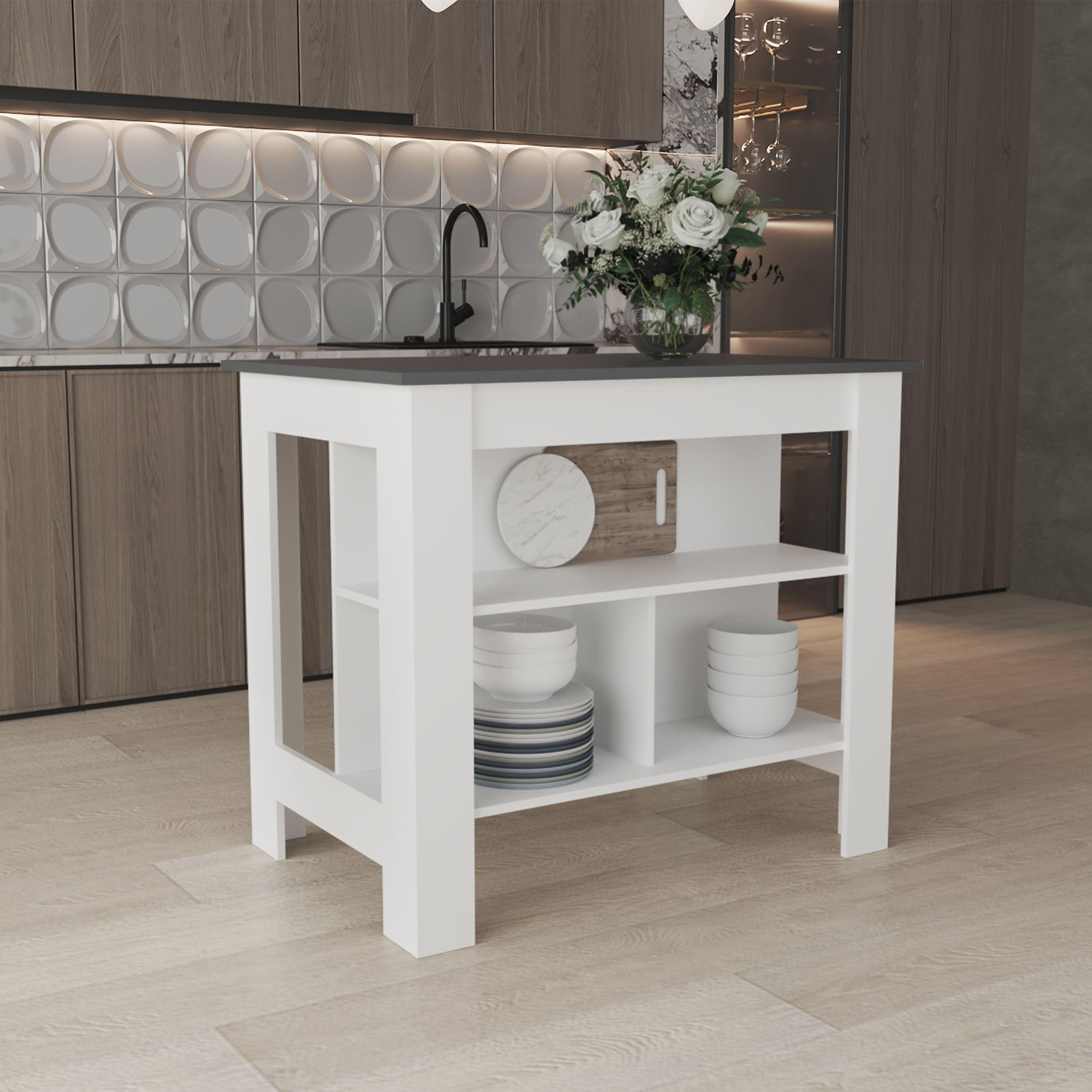 Isla de Cocina con 3 Estantes Blanca con Oxford