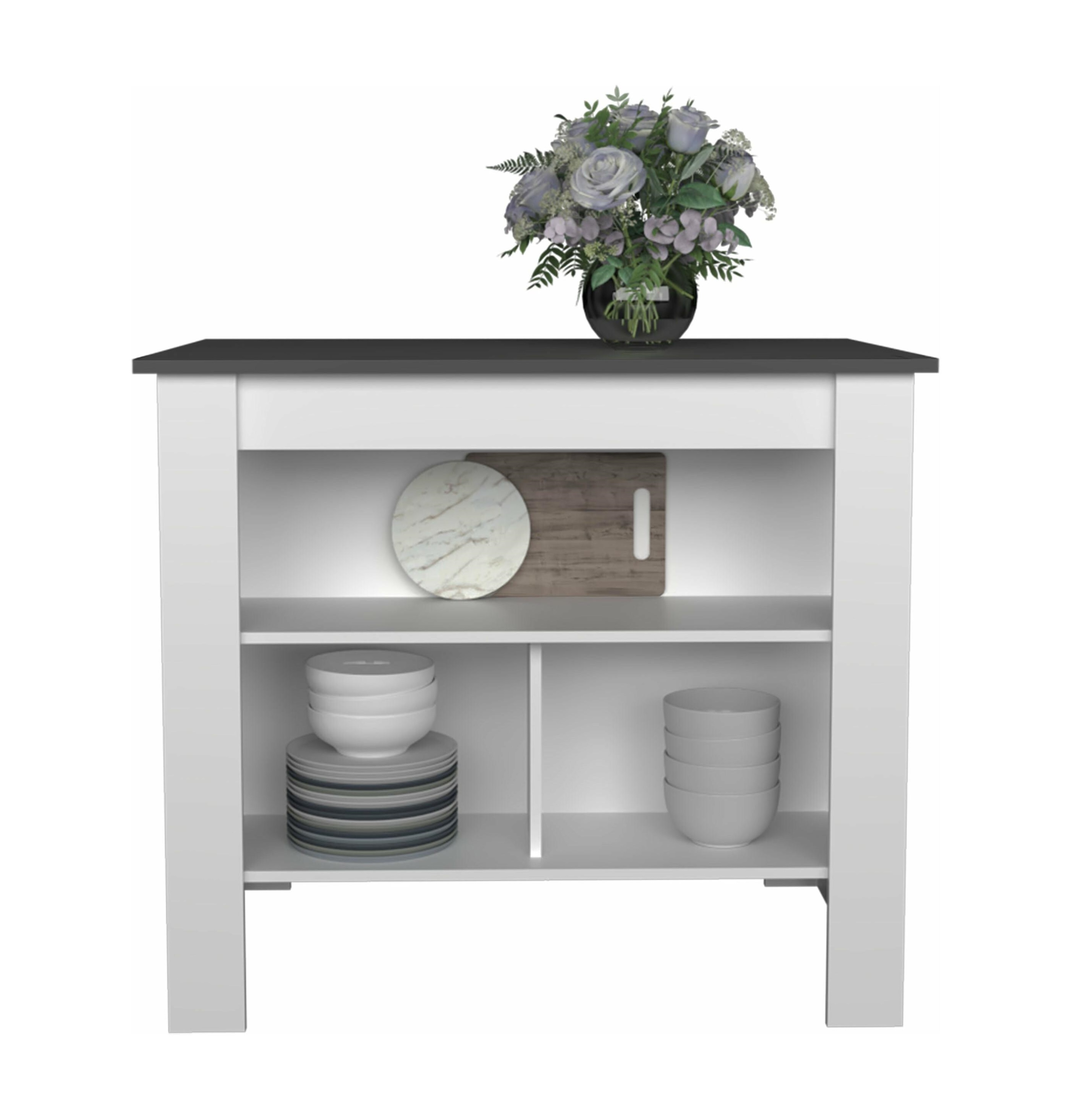 Isla de Cocina con 3 Estantes Blanca con Oxford
