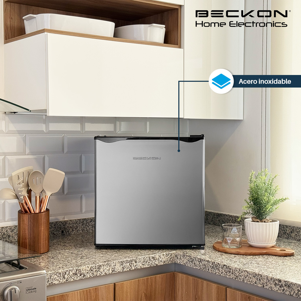 Frigobar con congelador Acero Inoxidable 1.6 Pies - 45L  *Premium Efficiency* Compacto Gris Plata minibar mini fridge