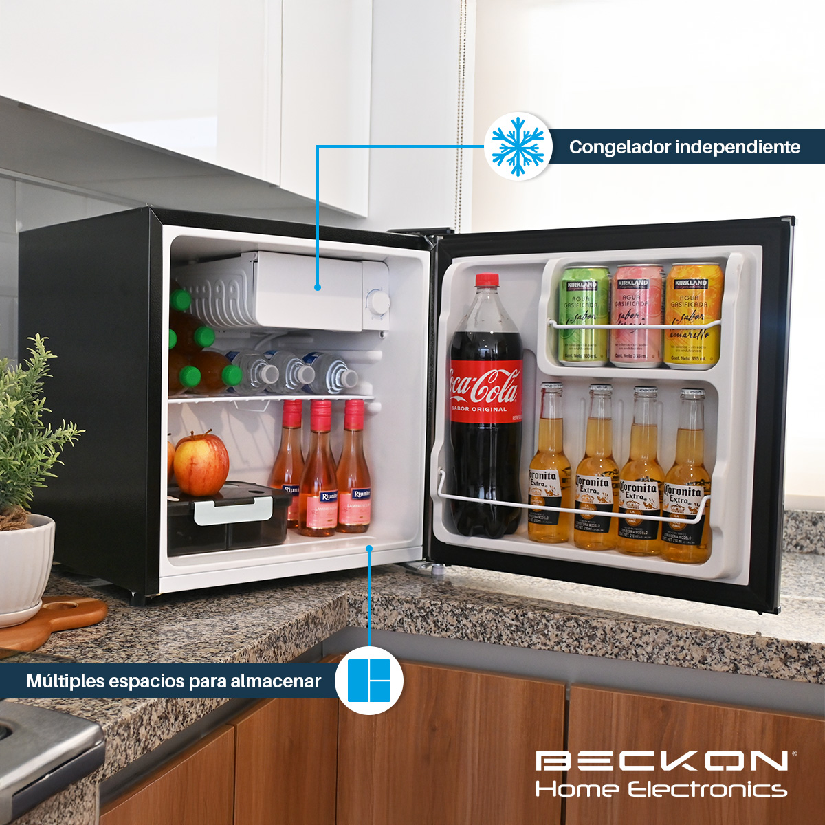 Frigobar con congelador Acero Inoxidable 1.6 Pies - 45L  *Premium Efficiency* Compacto Gris Plata minibar mini fridge