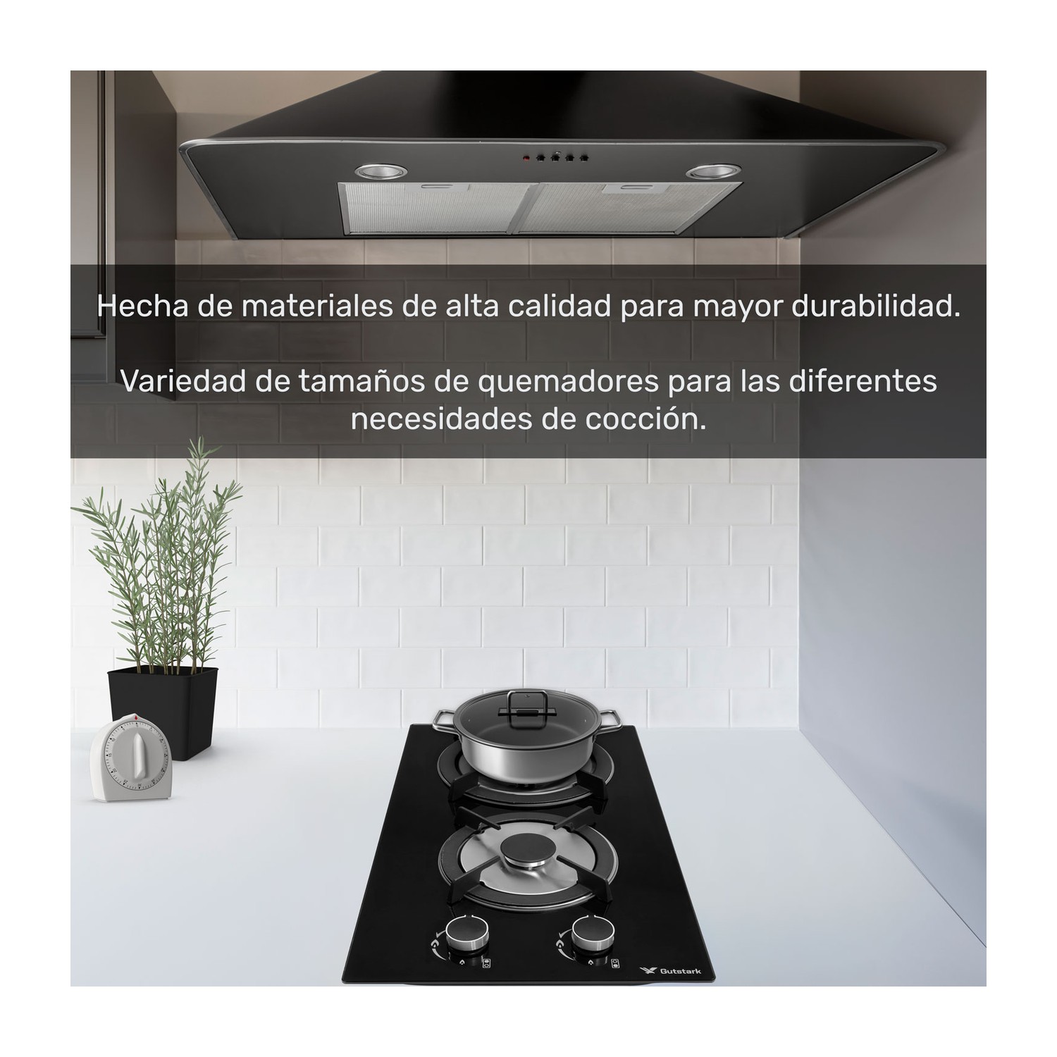 Parrilla De Gas Empotrable 2 Quemadores Vidrio Tem