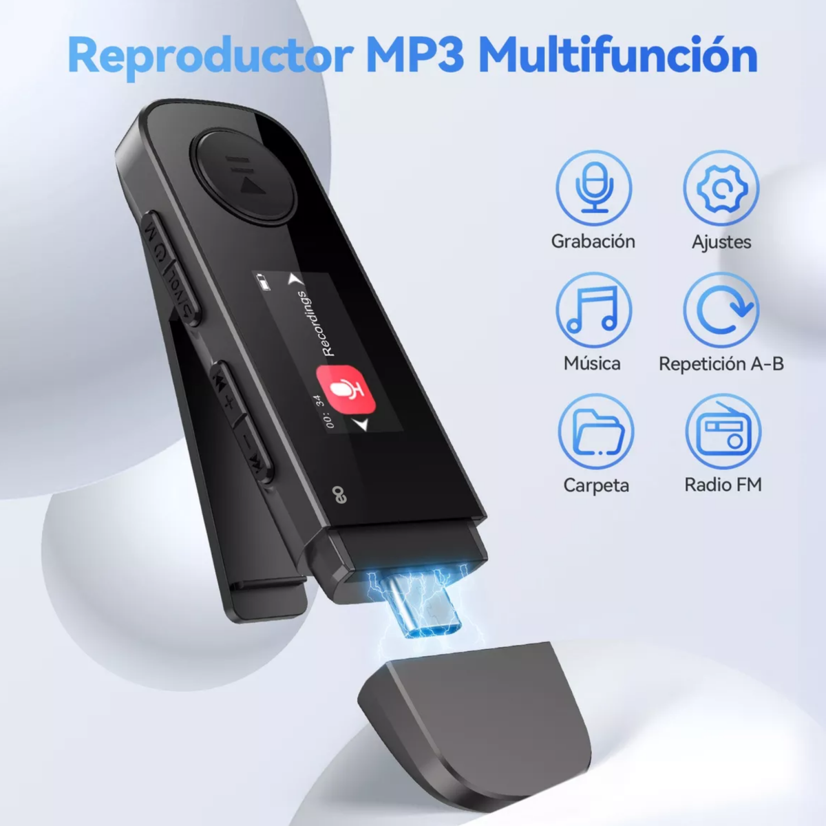 Reproductor Música Portátil Mp3 64gb Con Clip Negro