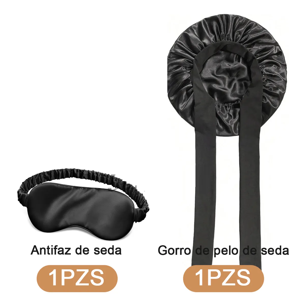 2pzs Gorro De Seda Para Dormir Y Máscara De Ojo Negro