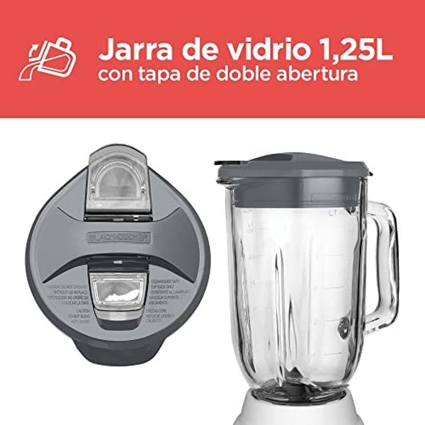 BLACK+DECKER Licuadora DuraPro, 12 Velocidades con 4 Cuchillas y Jarra de Vidrio 1.25lts, 500 Watts de Potencia, BLBD210GW-MX