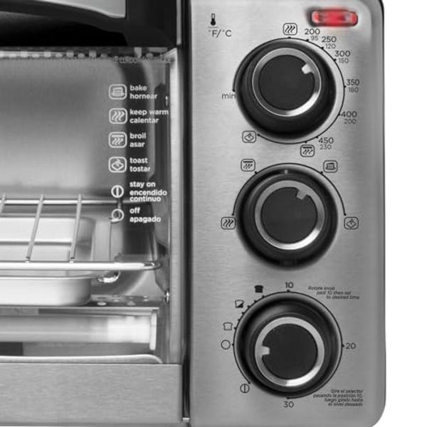 BLACK+DECKER Horno Tostador de Convección Natural, 4 Funciones, Plata, TO1755SBG-LA