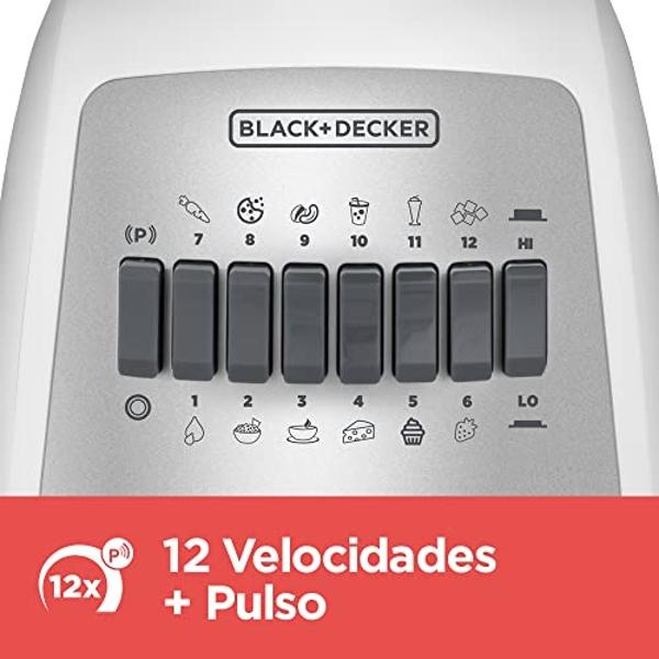 BLACK+DECKER Licuadora DuraPro, 12 Velocidades con 4 Cuchillas y Jarra de Vidrio 1.25lts, 500 Watts de Potencia, BLBD210GW-MX