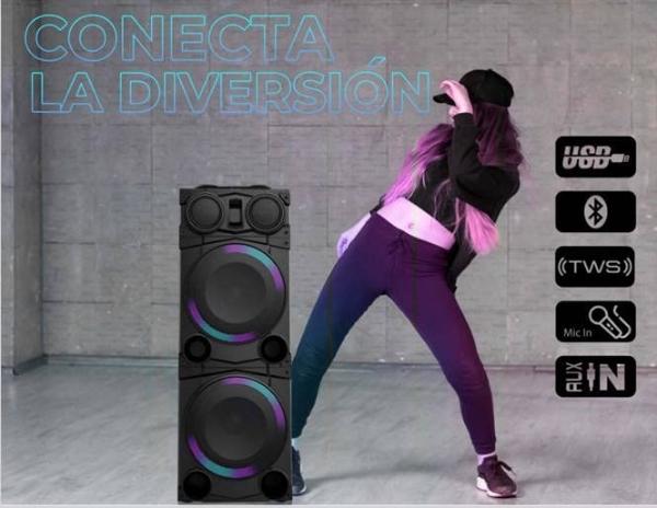 Aiwa Bocina Bluetooth, DJ Top, Parlante, Sistema de Audio, Torre de Sonido, USB 2500W PMPO Mod. AWPOC10L