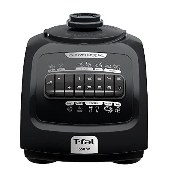 T-fal Licuadora Infinyforce XL 10 velocidades con vaso de vidrio de 2.2 litros, 550 W, con tecnología powelix y acople Carbon Drive, incluye 10 funciones, Negra, LN8208MX