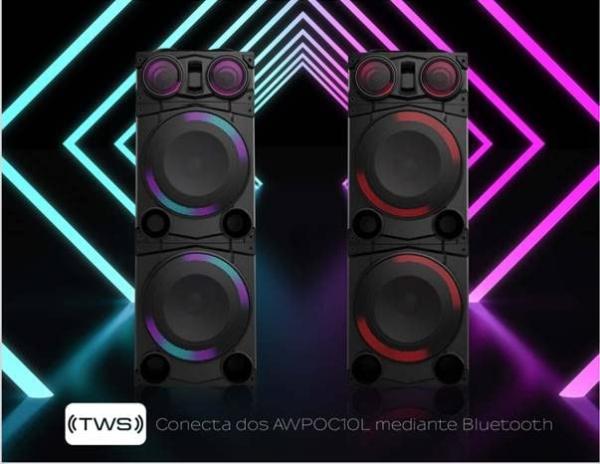 Aiwa Bocina Bluetooth, DJ Top, Parlante, Sistema de Audio, Torre de Sonido, USB 2500W PMPO Mod. AWPOC10L