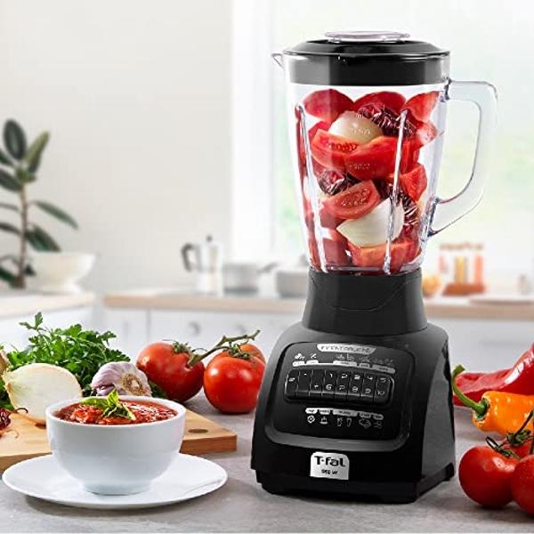 T-fal Licuadora Infinyforce XL 10 velocidades con vaso de vidrio de 2.2 litros, 550 W, con tecnología powelix y acople Carbon Drive, incluye 10 funciones, Negra, LN8208MX