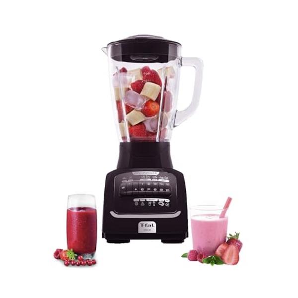 T-fal Licuadora Infinyforce XL 10 velocidades con vaso de vidrio de 2.2 litros, 550 W, con tecnología powelix y acople Carbon Drive, incluye 10 funciones, Negra, LN8208MX