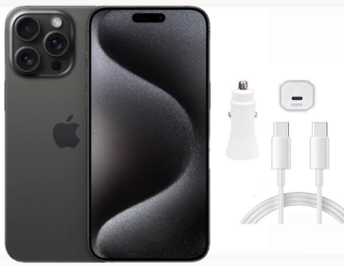 Apple iPhone 15 Pro Max color Negro 1tB Reacondicionado más Cargador para Auto
