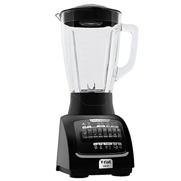 T-fal Licuadora Infinyforce XL 10 velocidades con vaso de vidrio de 2.2 litros, 550 W, con tecnología powelix y acople Carbon Drive, incluye 10 funciones, Negra, LN8208MX