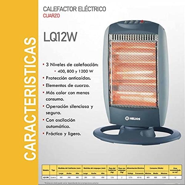 Calefactor Calentador Eléctrico Oscilatorio de Cuarzo 3 Niveles 400, 800 y 1200w Helios