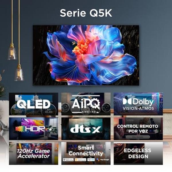 TCL Smart TV 2025 Pantalla 43" 43Q5K Google TV QLED 4K Google Assistant | Hands Free Voice Control | Alexa | VisionHDR10+| AiPQ™ | Micro Dimming | NITS350 | Panel 60 Hz
