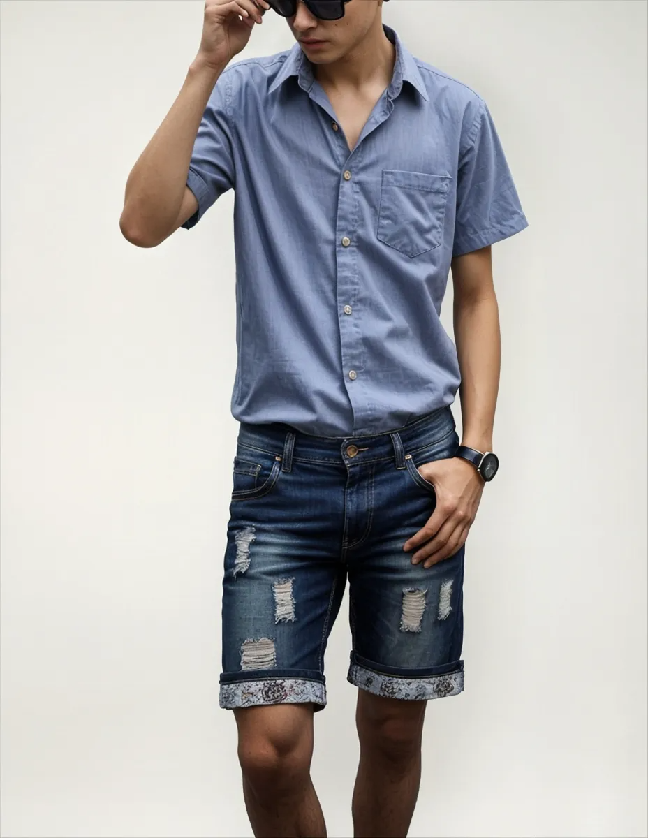 Pantalones Cortos Vaqueros Vintage Ripped Para Hombre