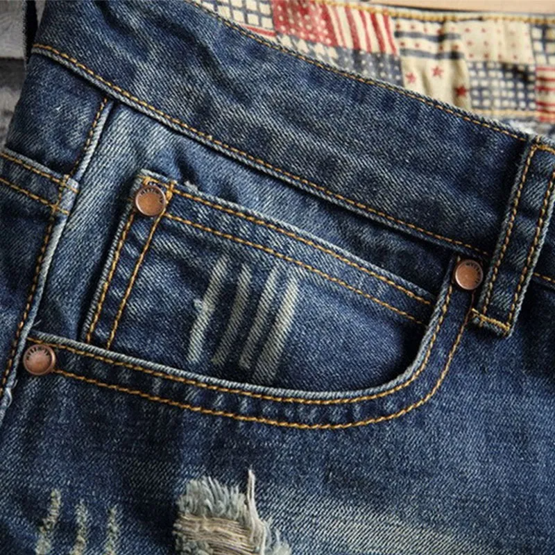 Pantalones Cortos Vaqueros Vintage Ripped Para Hombre