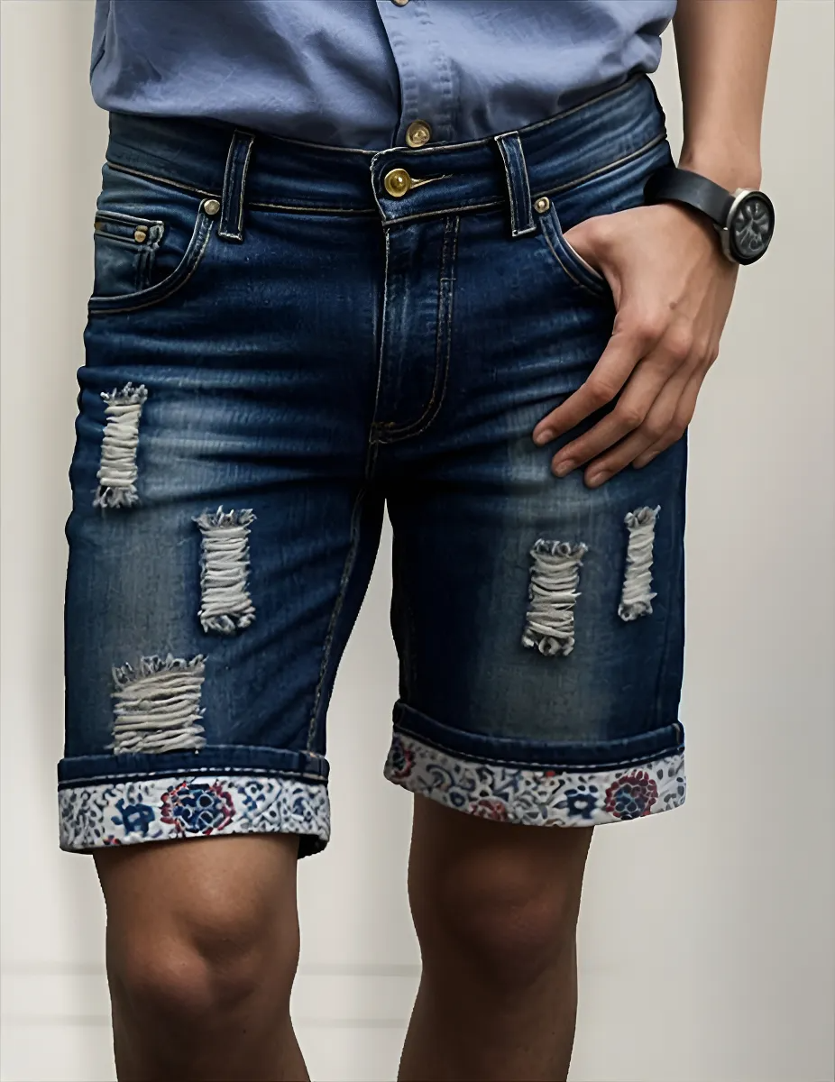 Pantalones Cortos Vaqueros Vintage Ripped Para Hombre