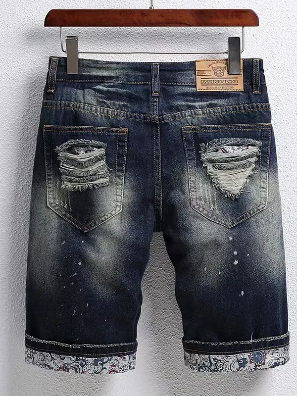 Pantalones Cortos Vaqueros Vintage Ripped Para Hombre