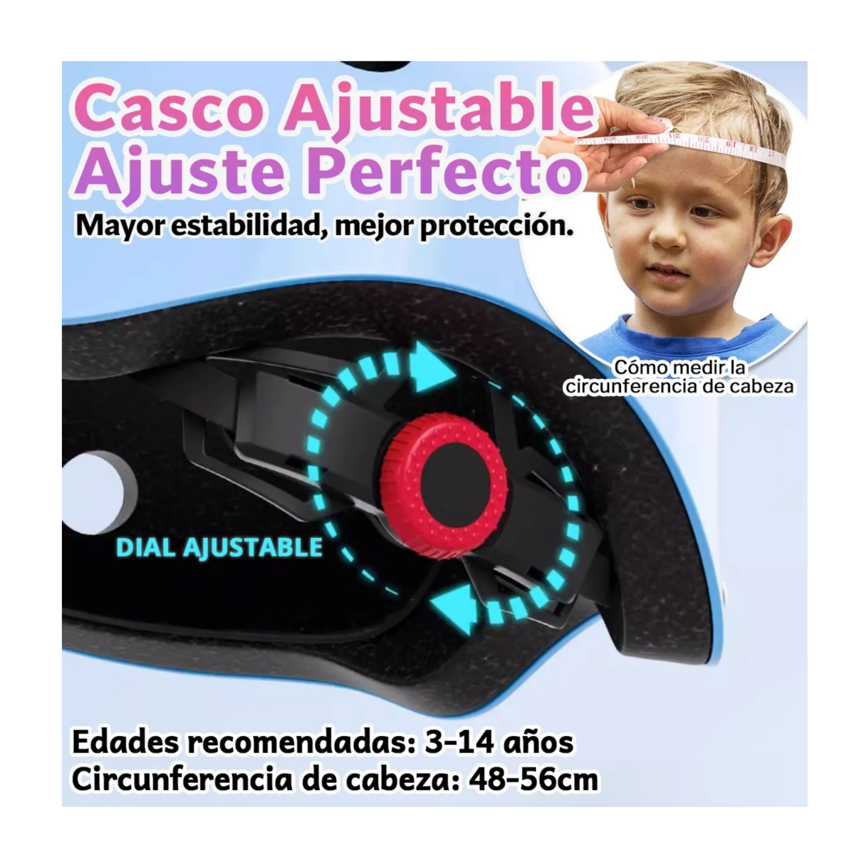 Kit Protección Para Niños Casco Rodilleras 7pzas Celeste
