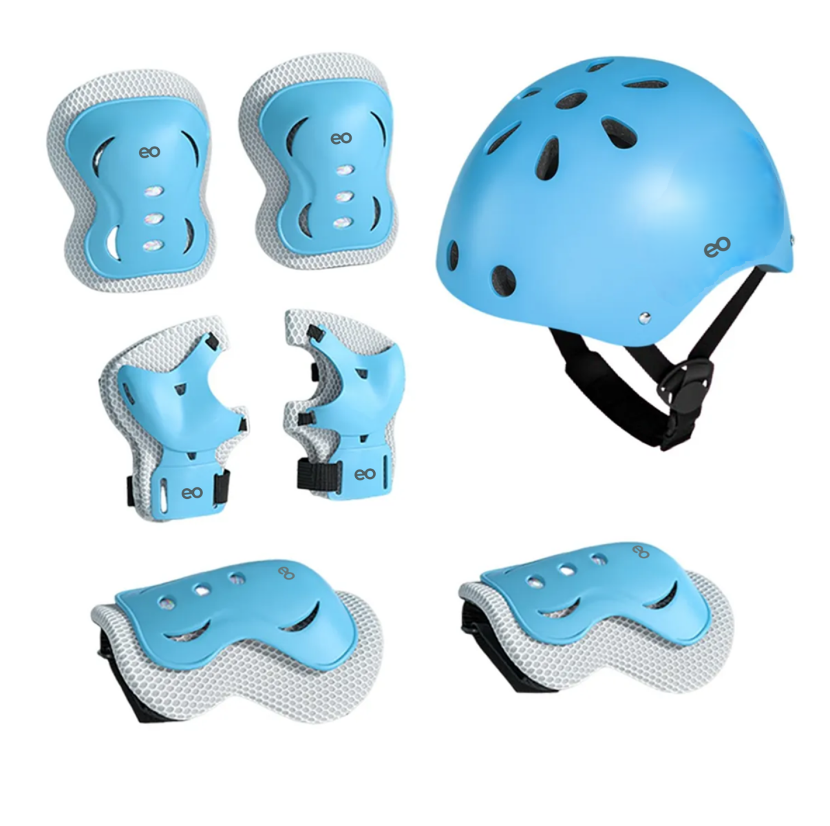 Kit Protección Para Niños Casco Rodilleras 7pzas Celeste