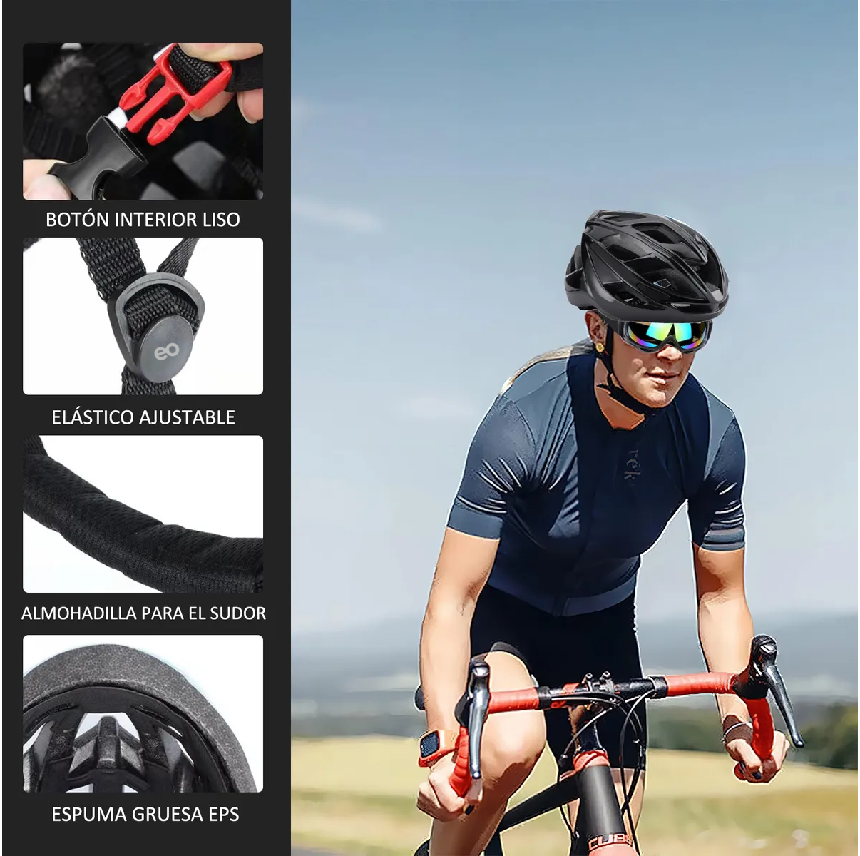Casco Bicicleta Ciclismo De Montaña Ajustable Con Gafas Negro