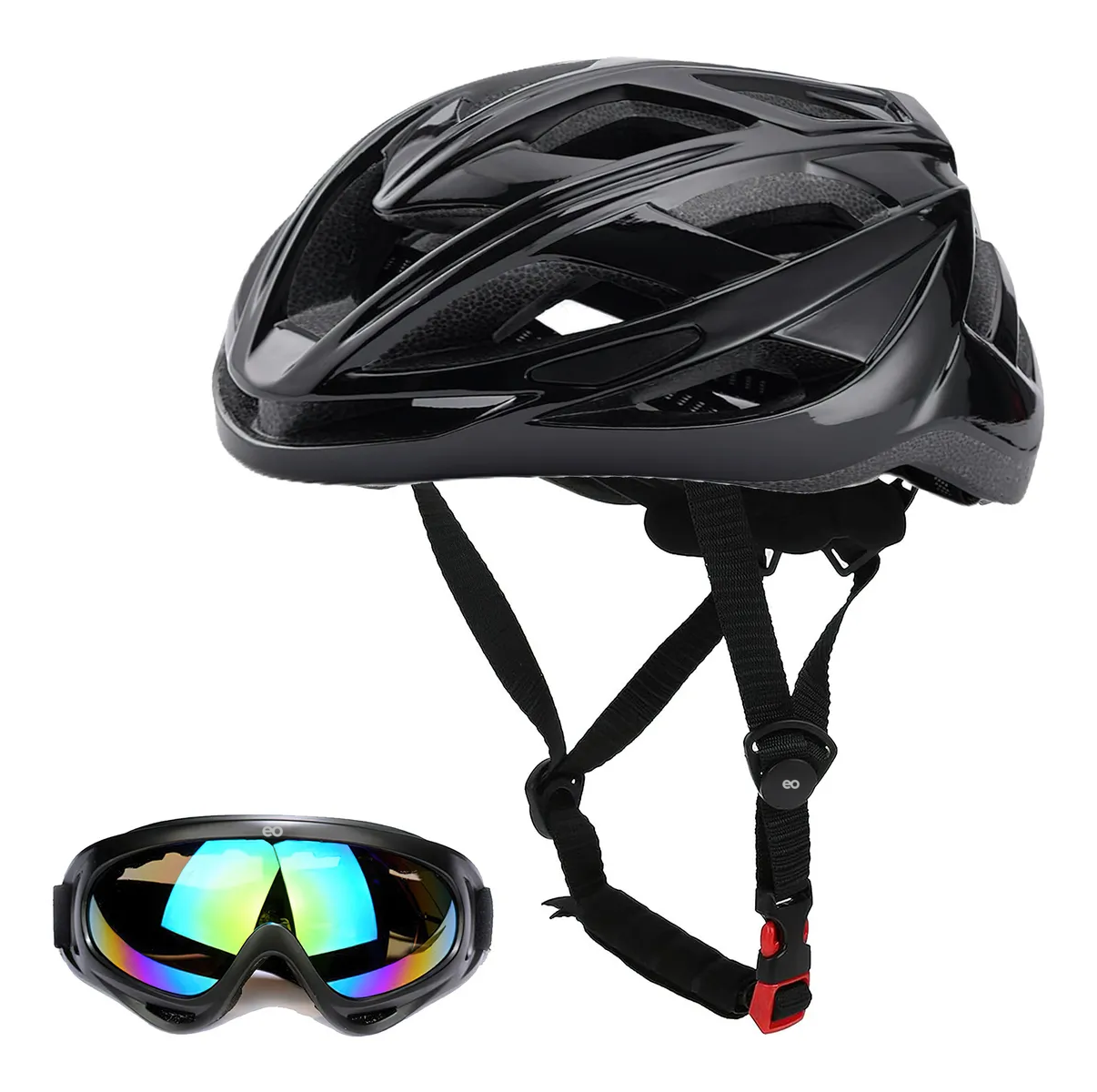 Casco Bicicleta Ciclismo De Montaña Ajustable Con Gafas Negro