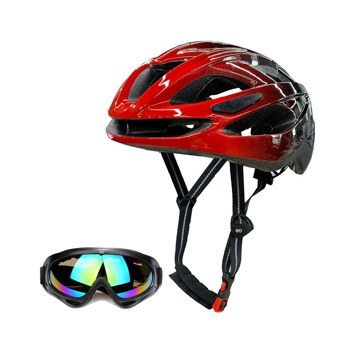 Casco Bicicleta Ciclismo De Montaña Mtb Ajustable Con Gafas Purpura Rojo