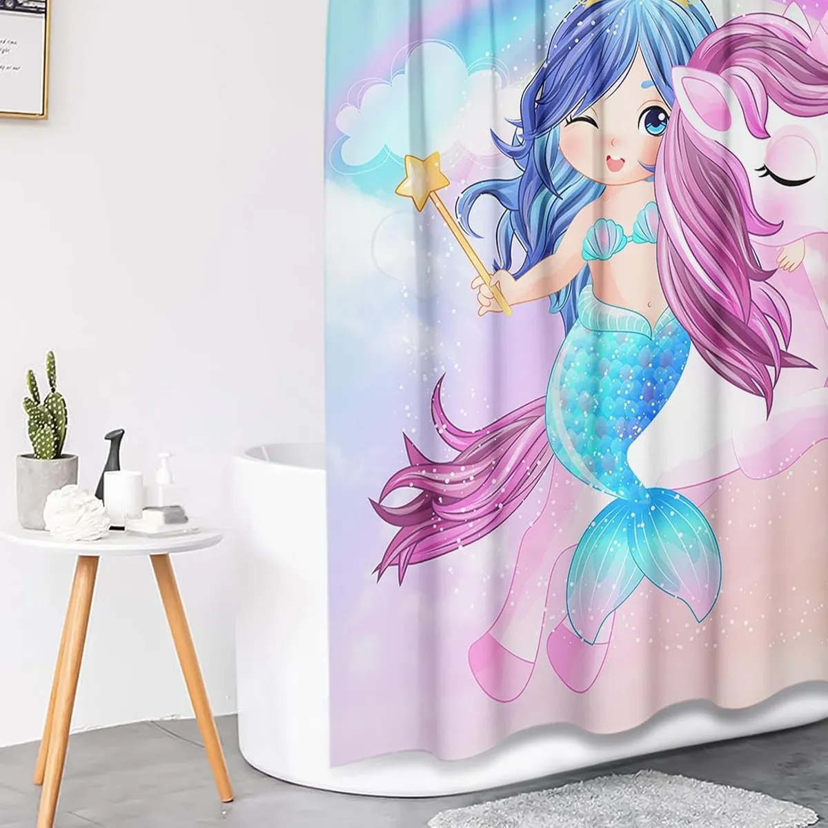 Juego De 4 Cortinas De Ducha Lindo Unicornio Sirena Niños