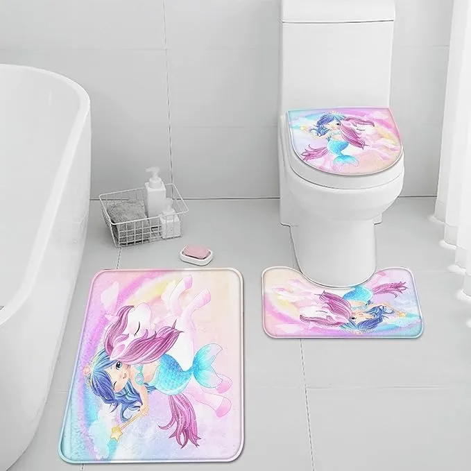 Juego De 4 Cortinas De Ducha Lindo Unicornio Sirena Niños