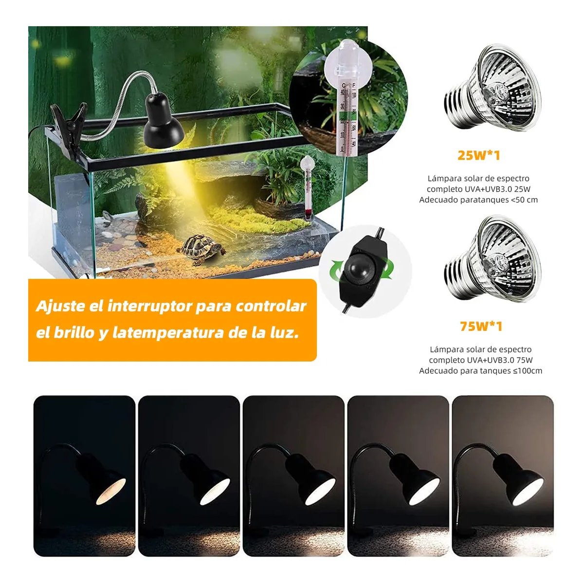 Lámparas De Calor Para Tortuga Reptiles 2 Bombillas Uva+uvb