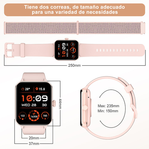 Reloj Smartwatch Mujer Hombre, Blackview R50 1.85 Smart watch, Notificación De Mensajes, Ios/android Smartwatches, Deportivo Salud, Lcd Fitness Bluetooth Color De La Caja Rosa