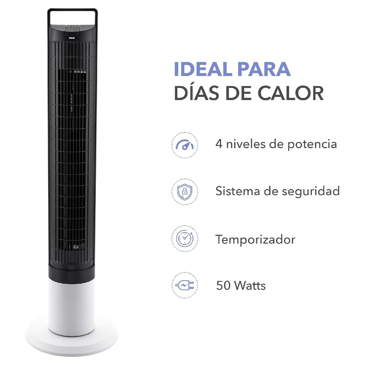 Ventilador torre RCA Lavable C/Control 4vel Temporizador Luz