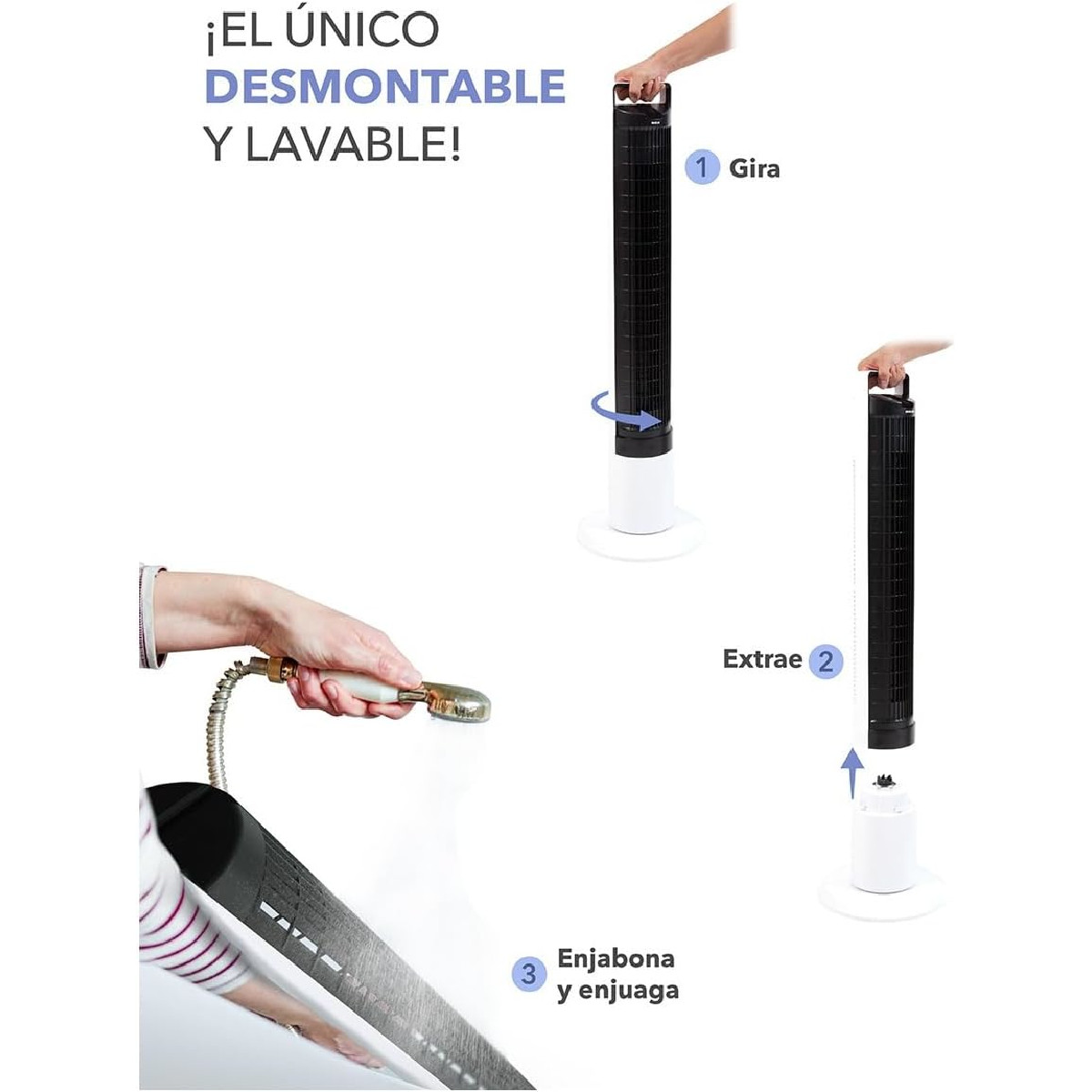 Ventilador torre RCA Lavable C/Control 4vel Temporizador Luz