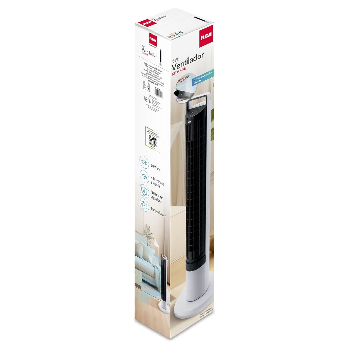Ventilador torre RCA Lavable C/Control 4vel Temporizador Luz