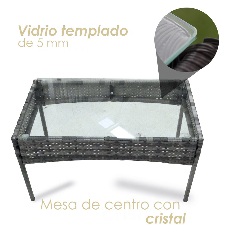 Ilios Innova Sala para Jardín Mimbre Para 8 Personas | Sillones de mimbre Para Exteriores con mesa de centro | Set para Exteriores 6 Sofás con Asiento Acolchado y 2 Mesas de Vidrio