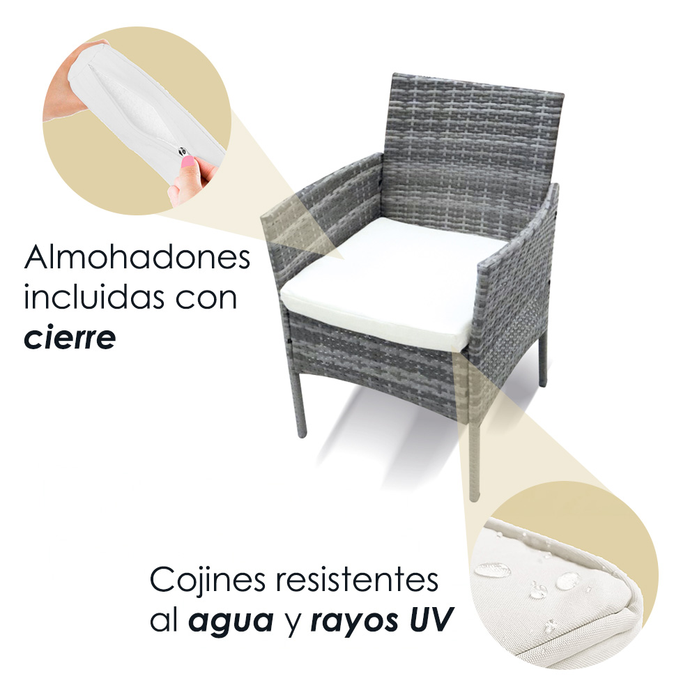 Ilios Innova Sala para Jardín Mimbre Para 8 Personas | Sillones de mimbre Para Exteriores con mesa de centro | Set para Exteriores 6 Sofás con Asiento Acolchado y 2 Mesas de Vidrio