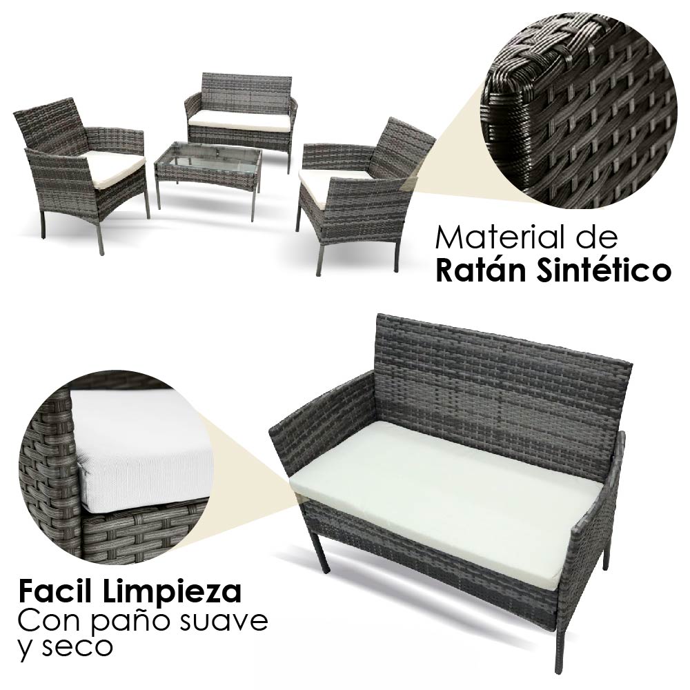 Ilios Innova Sala para Jardín Mimbre Para 8 Personas | Sillones de mimbre Para Exteriores con mesa de centro | Set para Exteriores 6 Sofás con Asiento Acolchado y 2 Mesas de Vidrio