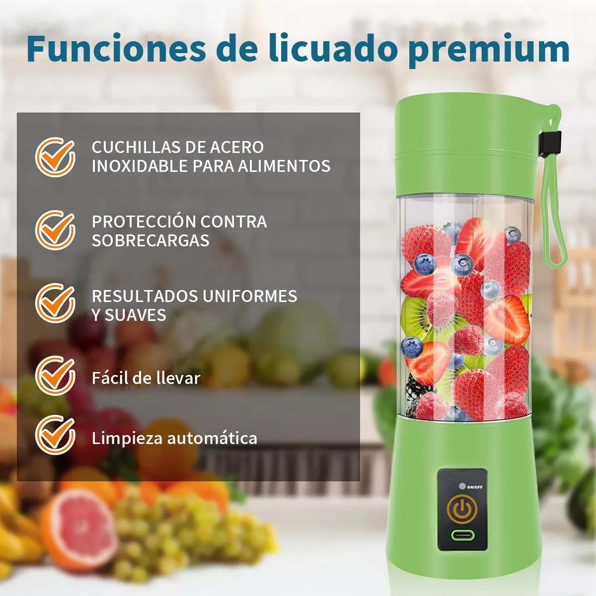 Mini Licuadora Portátil Recargable Usb Vaso Jugos Licuados