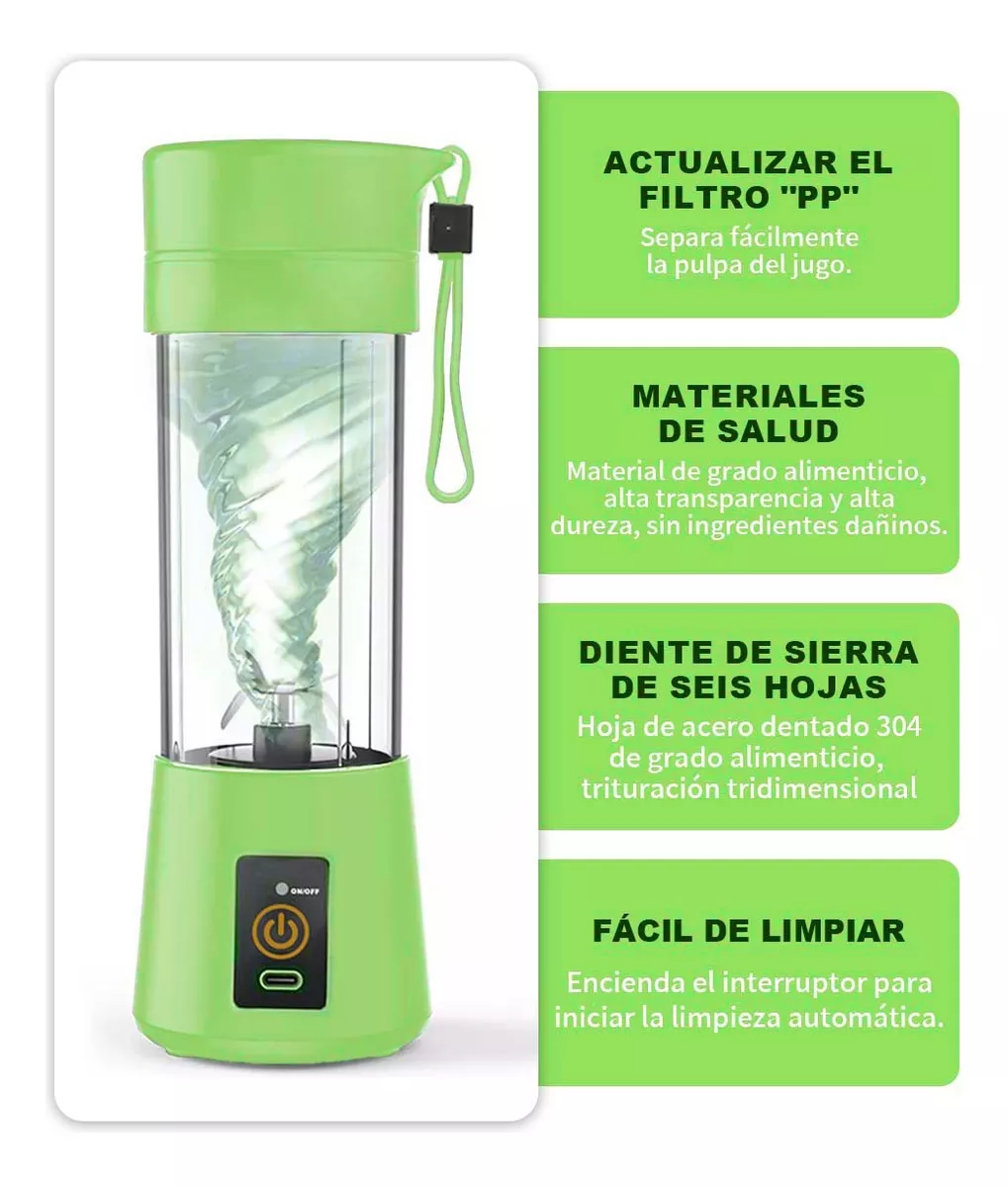 Mini Licuadora Portátil Recargable Usb Vaso Jugos Licuados