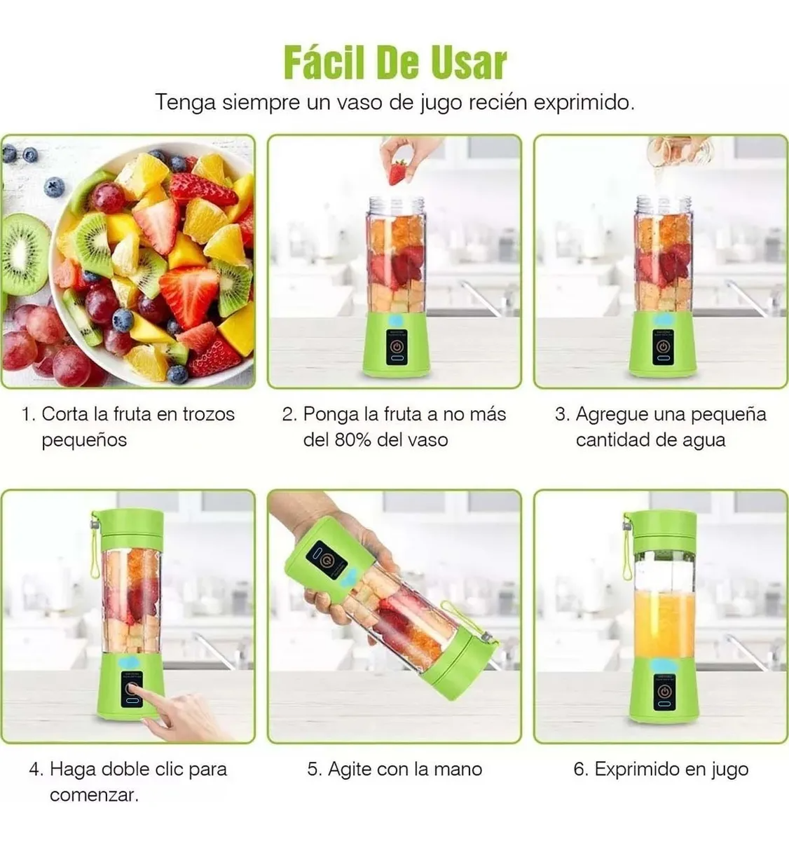 Mini Licuadora Portátil Recargable Usb Vaso Jugos Licuados