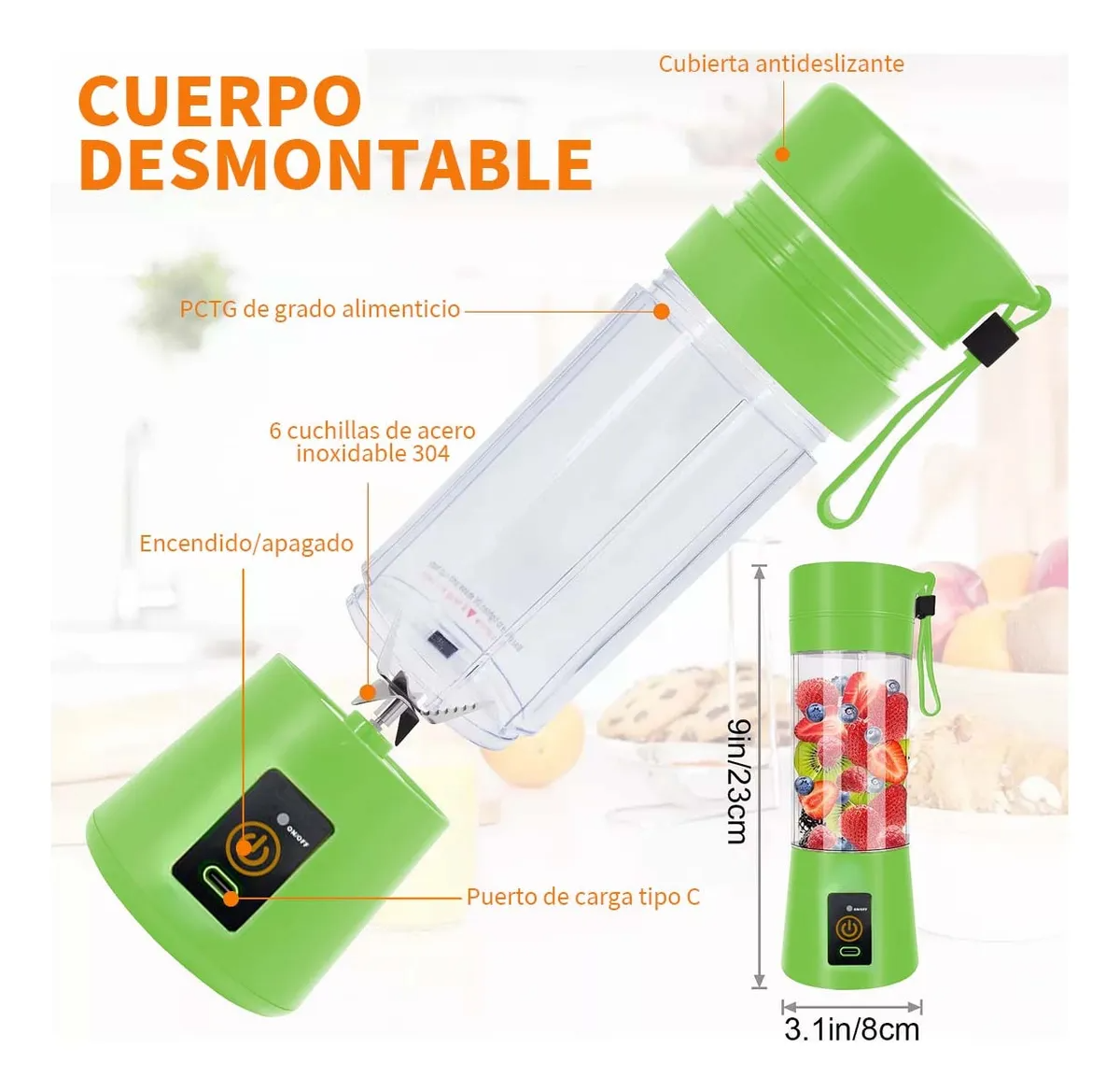 Mini Licuadora Portátil Recargable Usb Vaso Jugos Licuados